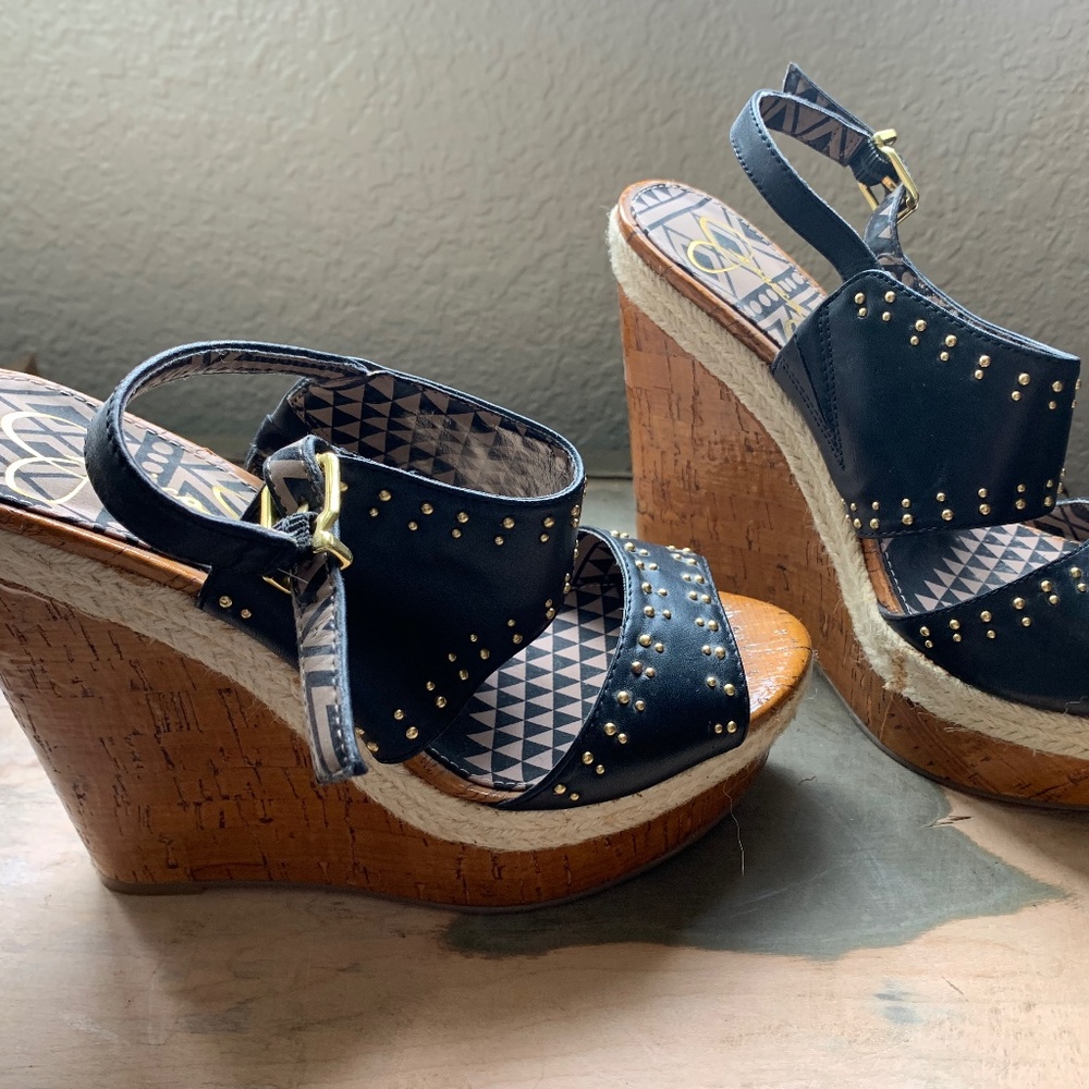 Black with gold studs wedges. Jessica Simpson as 7.5